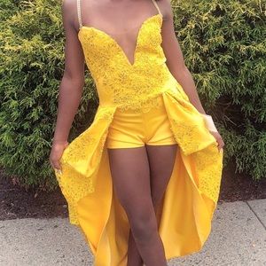 Yellow custom made romper teen runway look